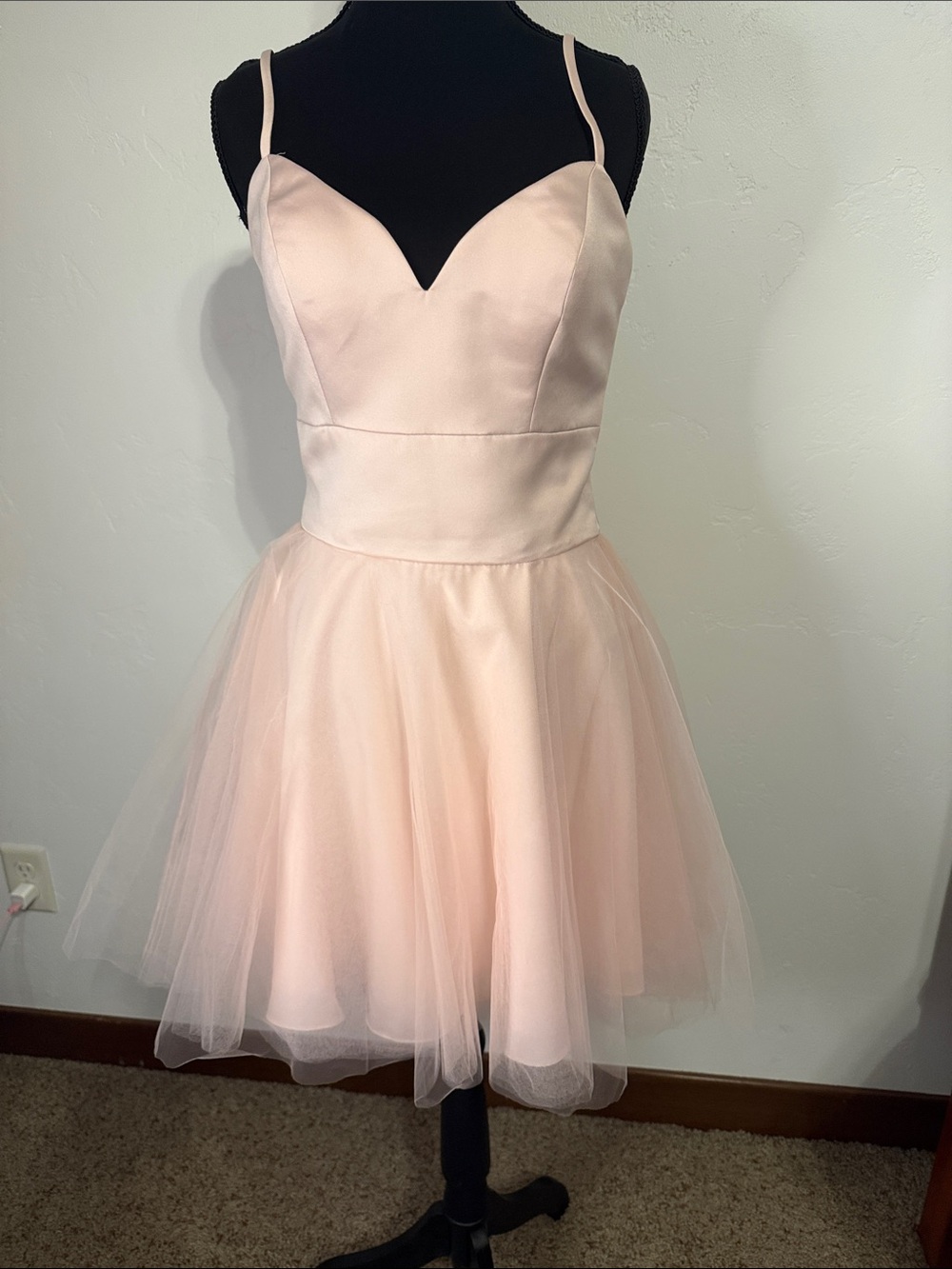 Romantic Blush Pink Spaghetti-Strap Mini Dress